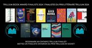 2024 Trillium Book Awards shortlists, image of all the shortlisted books lined up in a grid with text framing the images.