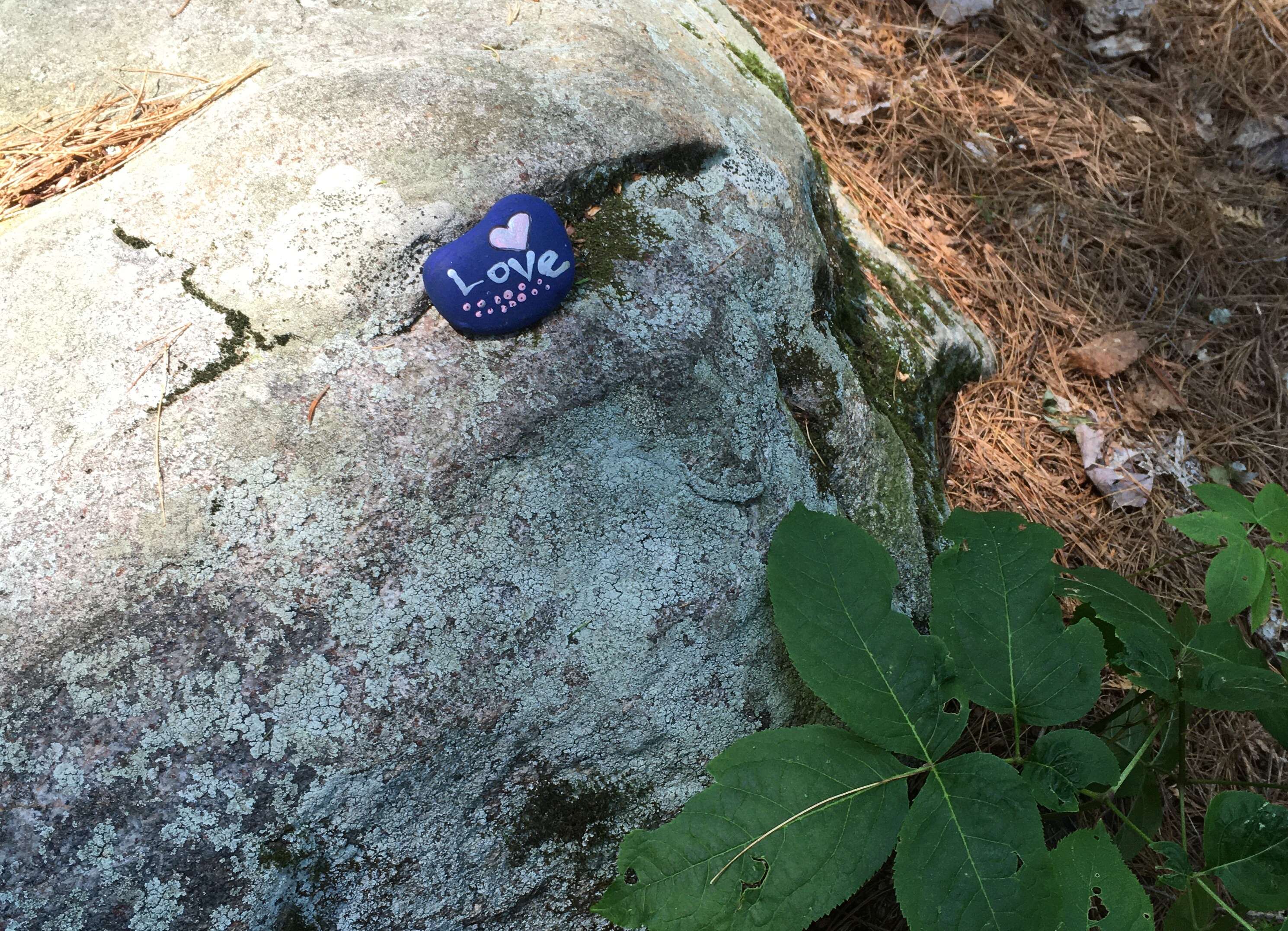 Painted rock that reads "love" in Mashkinonje Provincial Park