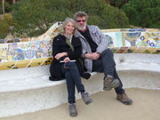 Amanda Lewis and Tim Wynne-Jones sitting on a bench