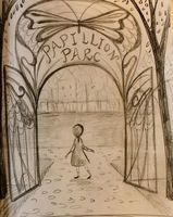 gate and girl sketch -- MacKay earlysketchbutterflypark