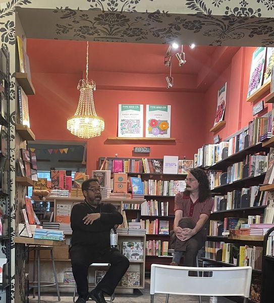 The author and his editor, André Alexis, in conversation at Type Books