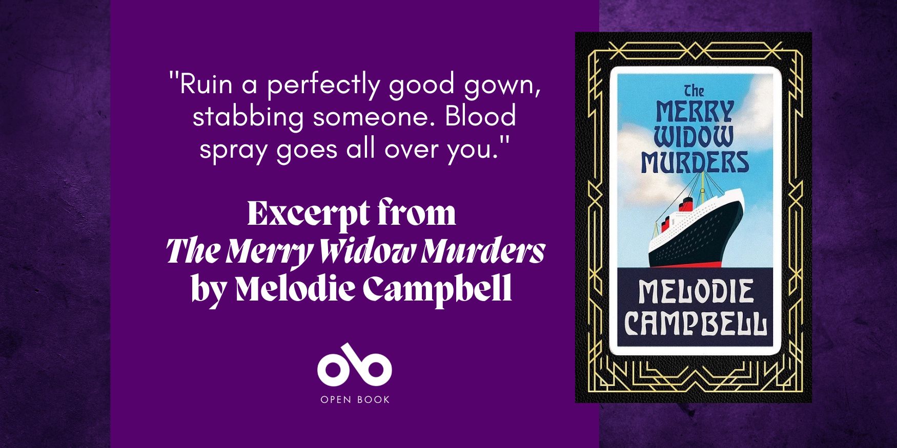 purple banner image with cover image of The Merry Widow Murders by Melodie Campbell and the text "