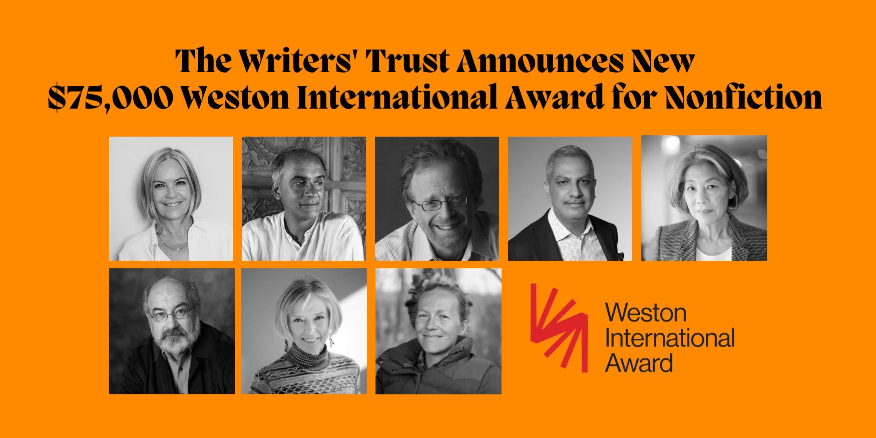 Orange banner image with the Weston International Prize judges pictured
