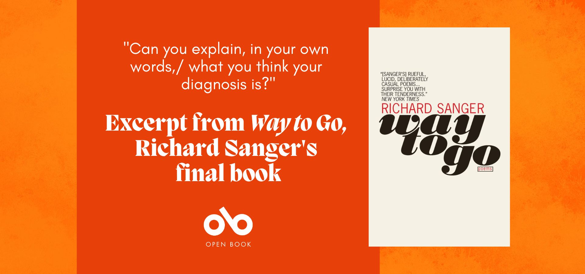 Orange banner image with cover of Richard Sanger's Way to Go and text reading "Can you explain, in your own words, what you think your diagnosis is? Excerpt from Way to Go, Richard Sanger's final book"