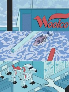 Illustration by Ethan Rilly of Woolco sign, dead fish and robot dog