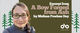 Banner for A Bow Forged from Ash by Melissa Powless Day. On the left is a photo of the author, wearing glasses and a dark ribbed sweater, smiling softly with her hair in a braid. The background features simple illustrations of green pine trees on a pale wood-grain pattern. On the right, against an olive green background, large text reads: “Excerpt from A Bow Forged from Ash by Melissa Powless Day.” At the bottom, the Open Book logo and name appear in white.
