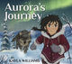 Cover of Aurora’s Journey by Kayla Williams. An illustrated girl in a red parka runs through a snowy forest at night beside a wolf, with the northern lights glowing in the sky.