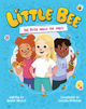 Book cover for Little Bee: The Buzz About the Party written by Danny Neville and illustrated by Colleen McKeown. The cover shows three smiling children standing together against a bright blue background with bees and flowers. The child in the center has blonde hair and wears a white shirt with pink sleeves, the child on the left has curly red hair and holds a slice of pizza, and the child on the right has short dark hair and holds an ice cream cone. The title is written in large yellow letters at the top with playful bee illustrations buzzing around.