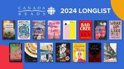 Banner image with the 15 books chosen for the 2024 CBC Canada Reads longlist
