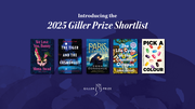 Banner image announcing the 2025 Giller Prize Shortlist. Five book covers are displayed horizontally on a deep purple background. From left to right: We Love You, Bunny by Mona Awad, The Tiger and the Cosmonaut by Eddy Boudel Tan, The Paris Express by Emma Donoghue, The Life Cycle of the Common Octopus by Emma Knight, and Pick a Colour by Souvankham Thammavongsa. The text above reads “Introducing the 2025 Giller Prize Shortlist,” with the Giller Prize logo below the books.