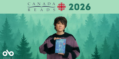 Tegan Quin and The Cure for Drowning by Loghan Paylor at Canada Reads 2026. Canada Reads 2026 banner featuring a person in a purple and black striped sweater holding 'The Cure for Drowning' by Loghan Paylor against a turquoise forest background, with the CBC logo and Open Book logo displayed.