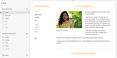 Manahil Bandukwala's website on the Squarespace back-end